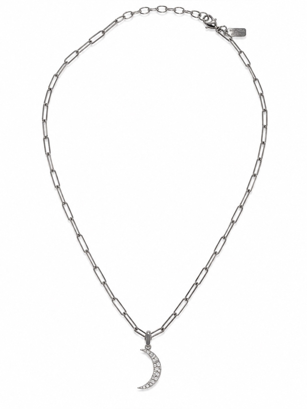 Melinda Maria Silver Paperclip Chain Double Sided Crescent Moon Pavé Necklace